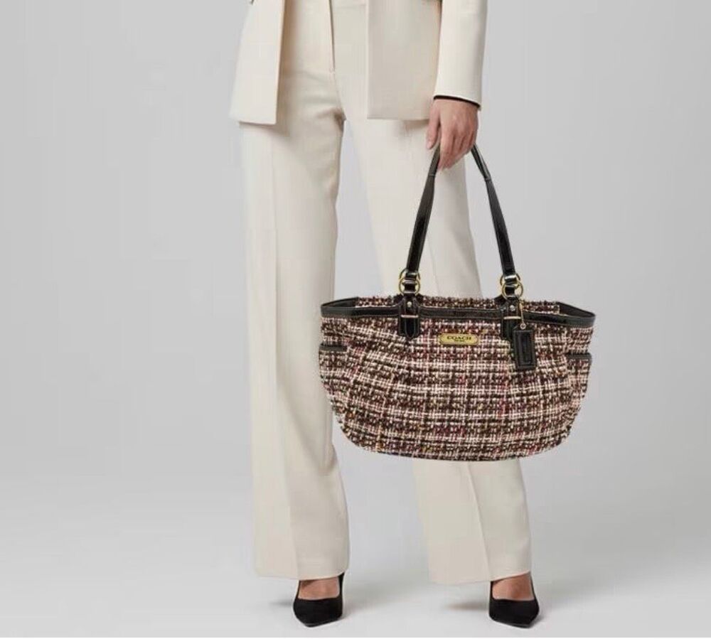 Coach Black/Multicolor Galaxy Tweed and Patent Leather Satchel